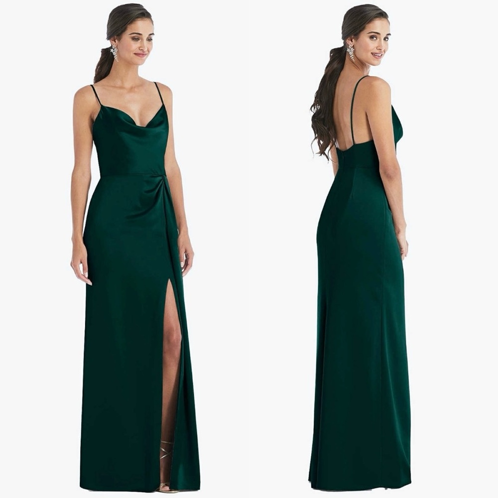 DESSY COLLECTION Wrap Maxi Dress Size 2 Evergreen Lux Charmeuse Satin Slit Party